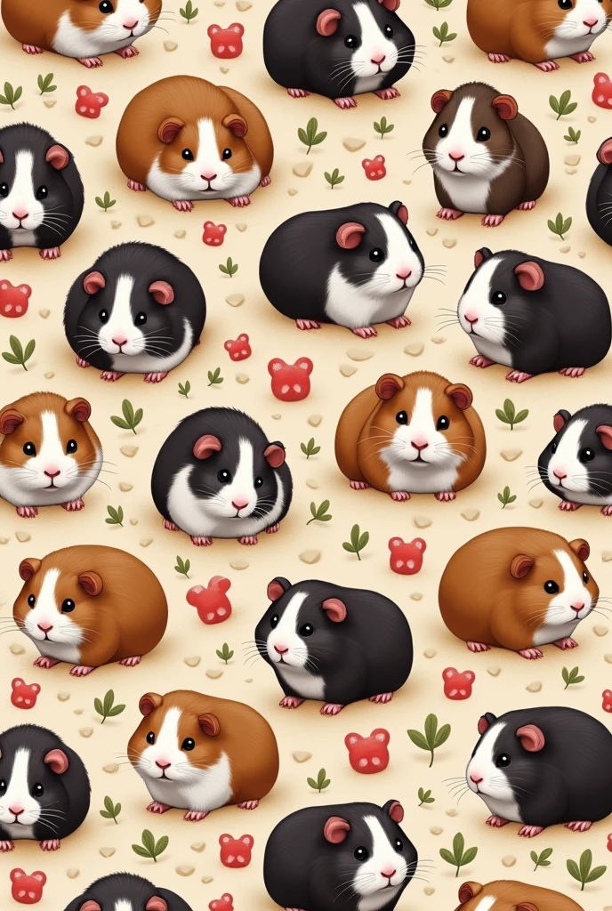 Could you generate a tessellation of guinea pigs from a square, where all the shapes match and there are no gaps?, that has axial symmetry and translation.
That the animal figures are together in such a way that they are only guinea pigs and not other material and that they are in such a way that they say a pattern and the figures fit well 