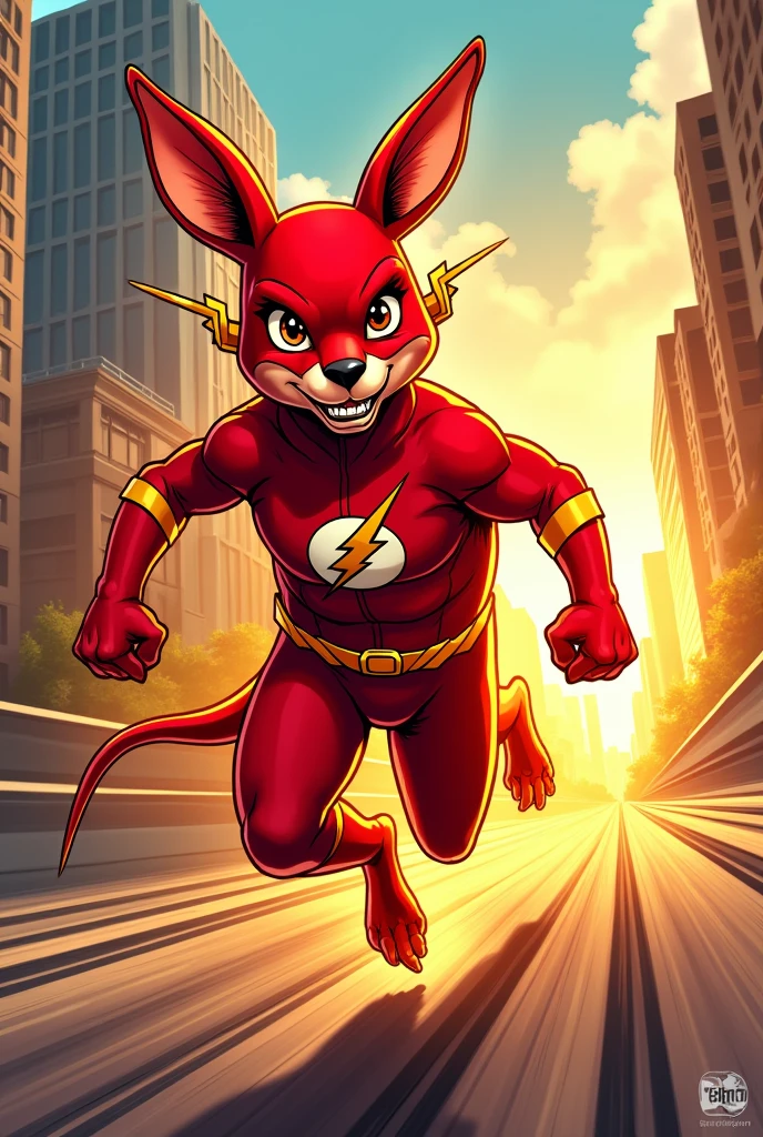 Un kangourou portant le costume de Flash