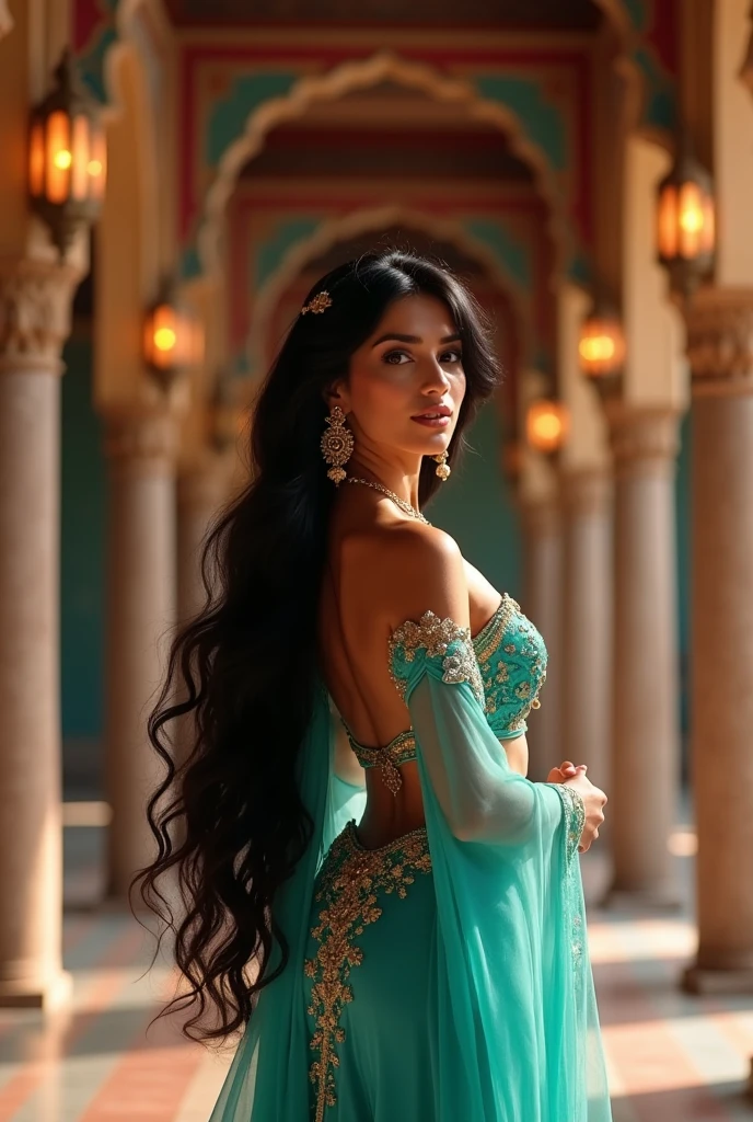 Stunning Princess Jasmine, photo in 8k, in action, cinematic.