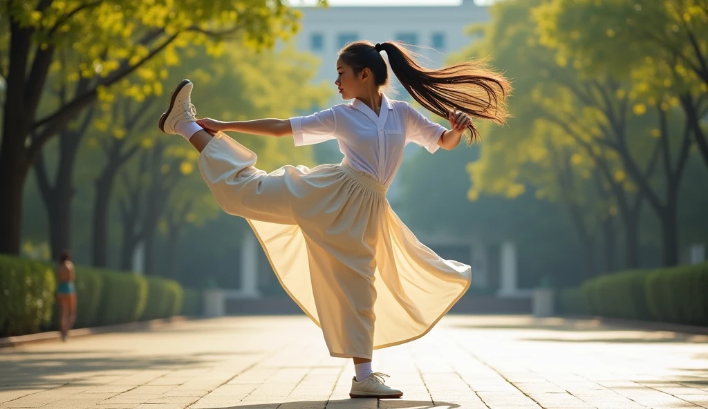 High Kick uniform high school girl Long Skirt Long Hair Running pants