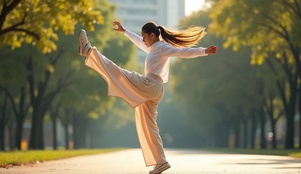 High Kick　uniform　high school girl　Long Skirt　Long Hair　Running pants