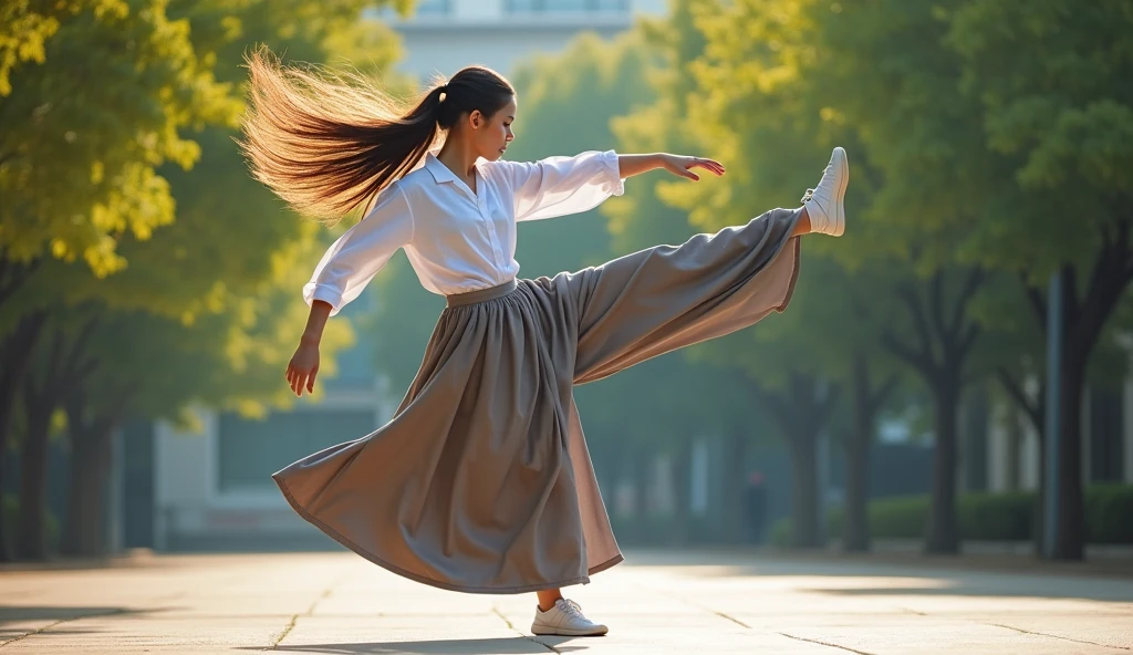 High Kick uniform high school girl Long Skirt Long Hair Running pants