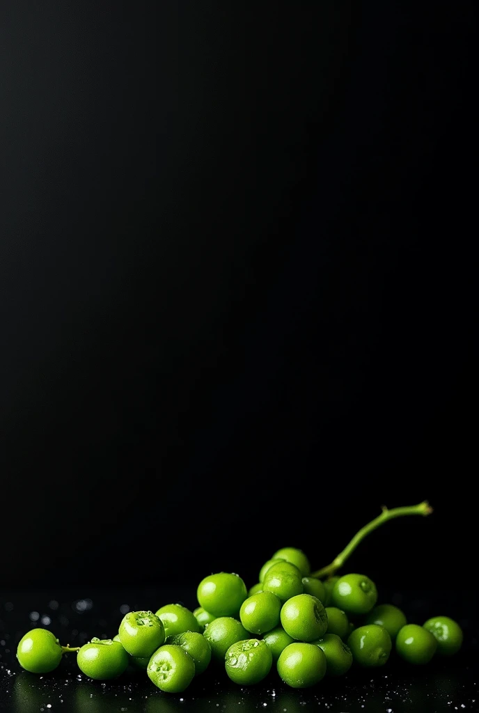 A black image with soy beans in one corner