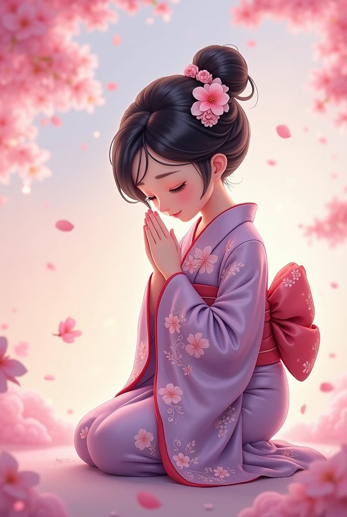Line stamp、、Real、Japanese、kimono、Prostration、3:3、apologize、Close ~ eyes、Front view、Fantasy