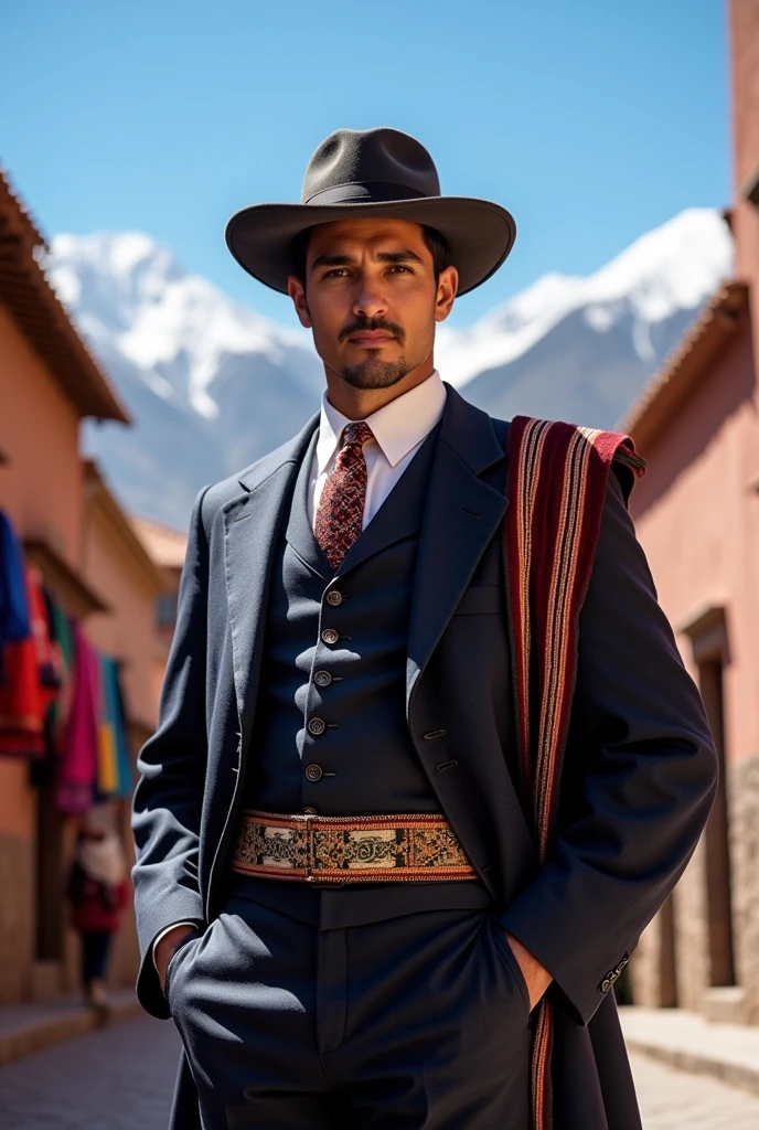 Generate a Peruvian wearing clothing from the year 1920.