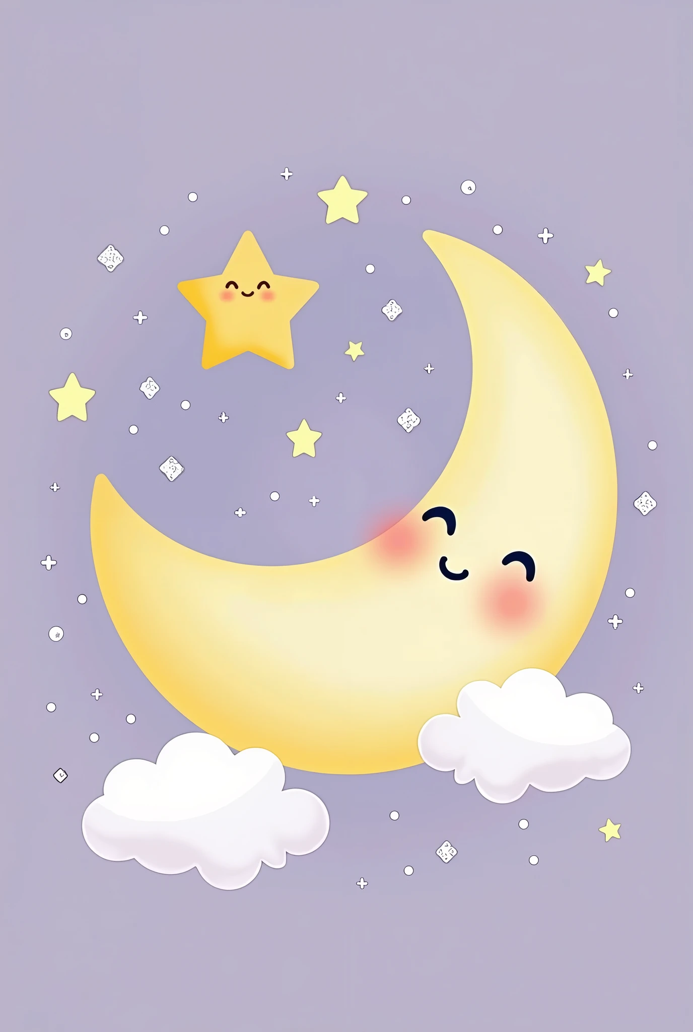 Cute illustration of the moon and stars for an icon