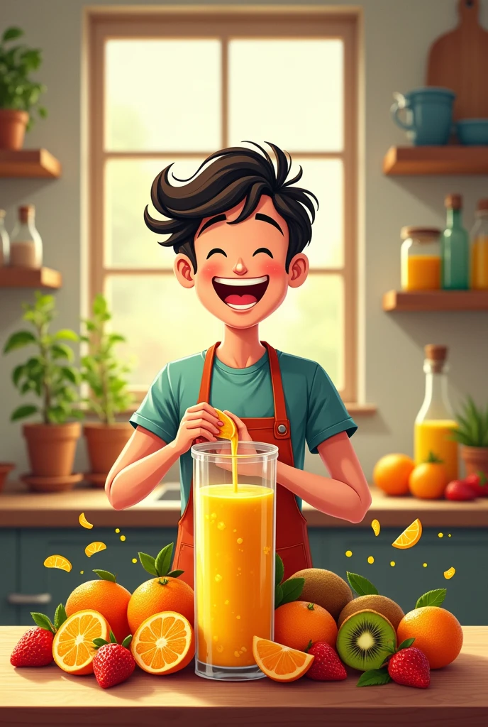 Bottle label with Man making juice