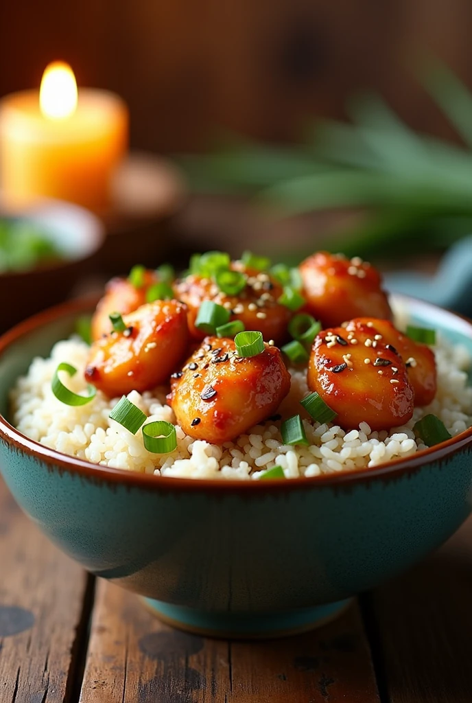 chicken bites in a rice bowl
