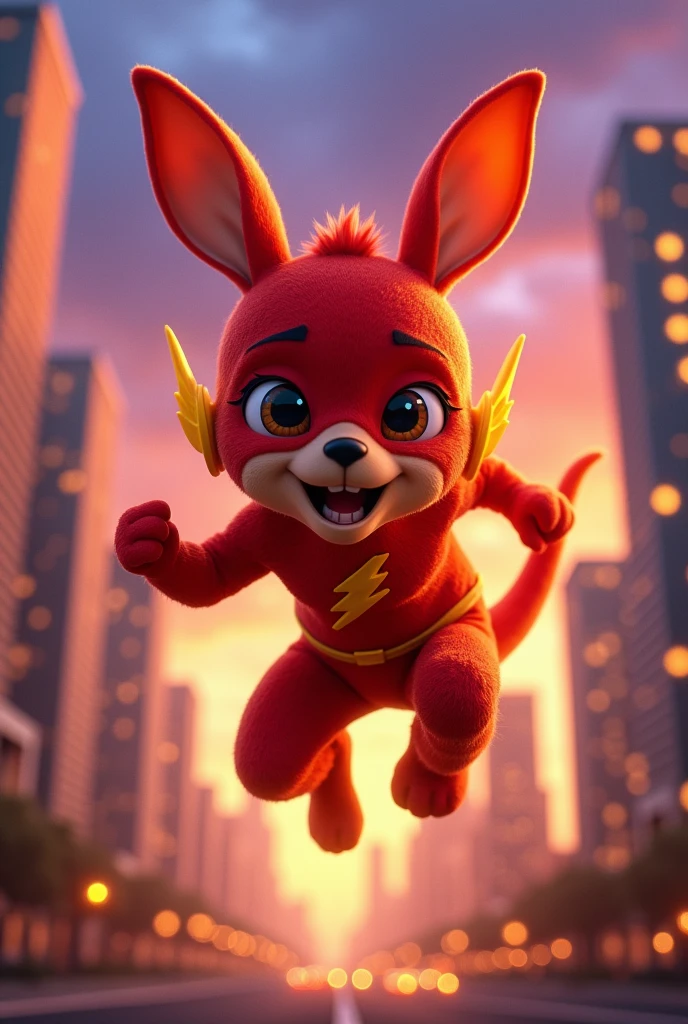 Un kangourou portant le costume de Flash