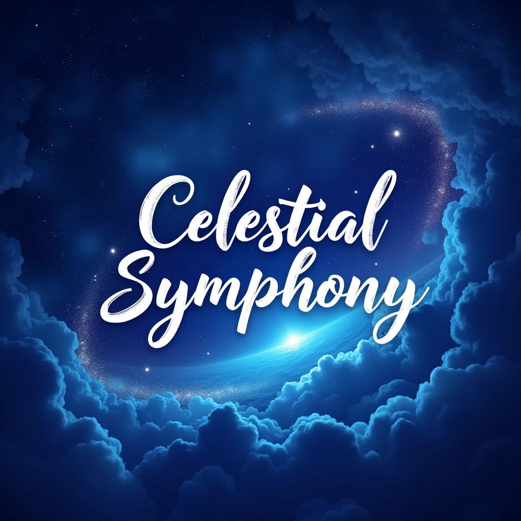 create a banner for a musical group called Celestial Symphony, with this name included in the image, this group does not have a violin and with a more professional and artistic tone, remember that in this group there are only wind instruments, not that it needs to appear in the image,  with the most centralized name