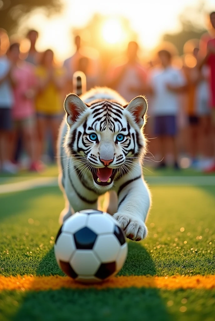 Happy white tiger on futsal court