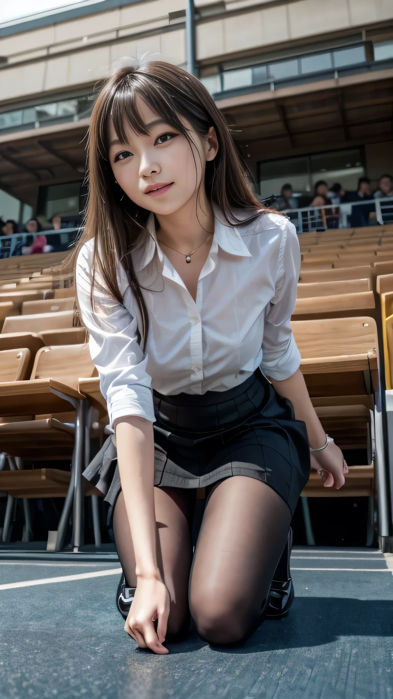 Female teacher pisses、Female teacher urinates at student graduation ceremony、Pee leak、peeing herself、A lot of pee、From below、Gaze at the audience、Black Suit、mini skirt、pantyhose、High heels、Perfect figure、Very beautiful、Japanese elementary school teacher、A female teacher leaks a pee during a graduation ceremony in the school gymnasium、A female teacher is surrounded by students、Shy expression、Ecstatic expression