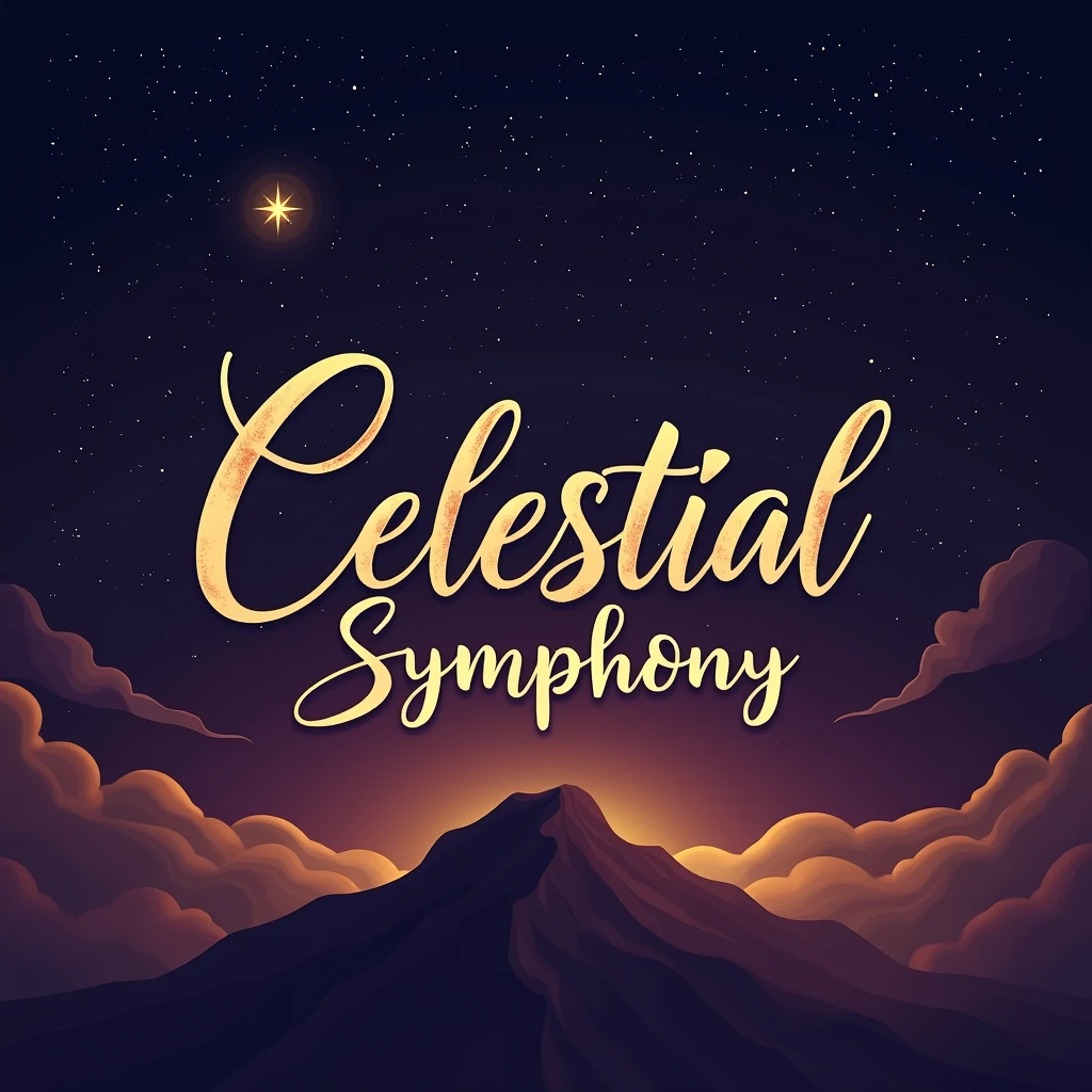 create a banner for a musical group called Celestial Symphony, with this name included in the image, this group does not have a violin and with a more professional and artistic tone, without this bluish tone and , remember that in this group there are only wind instruments, not that it needs to appear in the image, with the most centralized name