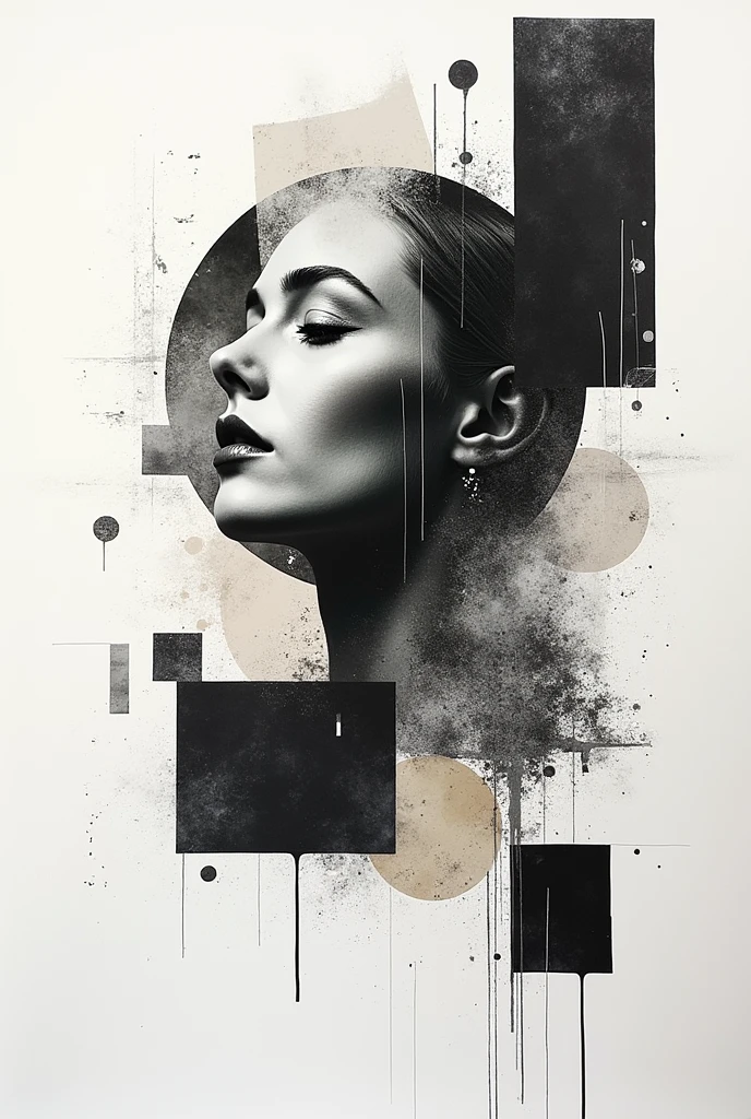 a collage of mixed media elements, abstract background, minimalistic, monochrome, graphic design, Creative composition, unique perspective, impressive visual impact, complex textures, bold lines, geometric forms, clean aesthetics, Beautiful balance, Dynamic Layout, visually appealling