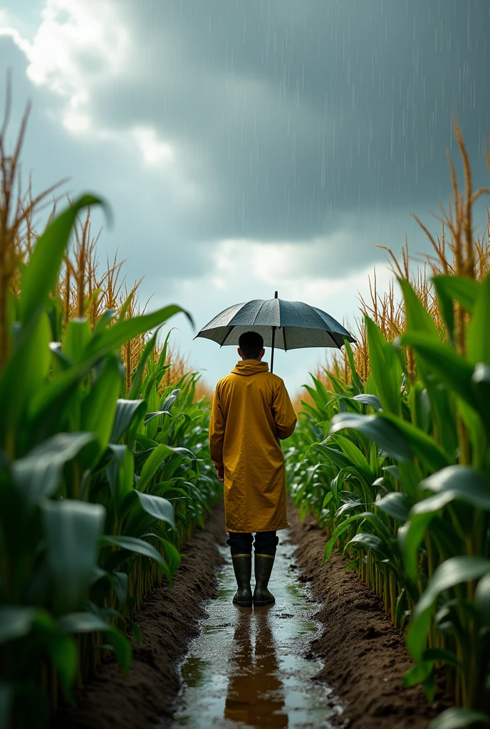 Rainy day on a cornfield