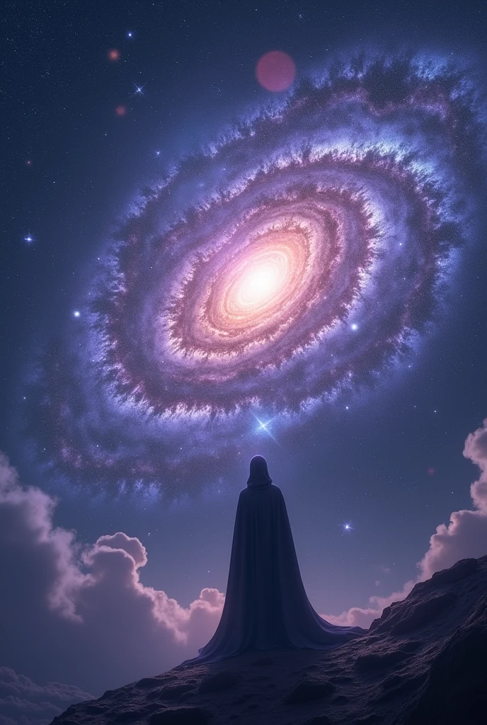 An image of a galaxy and a shadow watching it