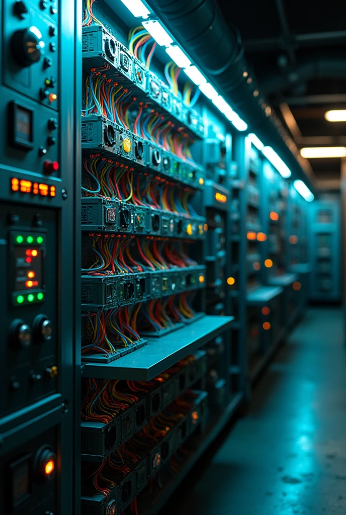 I want you to create an image of a very complex electrical control panel, realistic and with several contactors and trigger relays