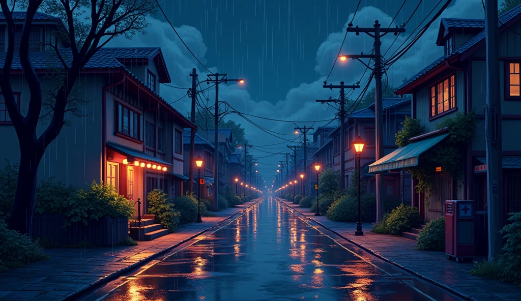 pixel animation, pixel art, 8bit pixel image, pixel illustration, Street on a rainy night