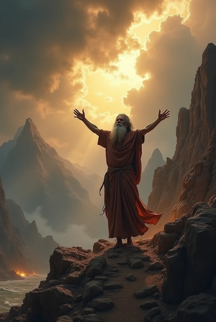 Moses praying on Mount Sinai. 