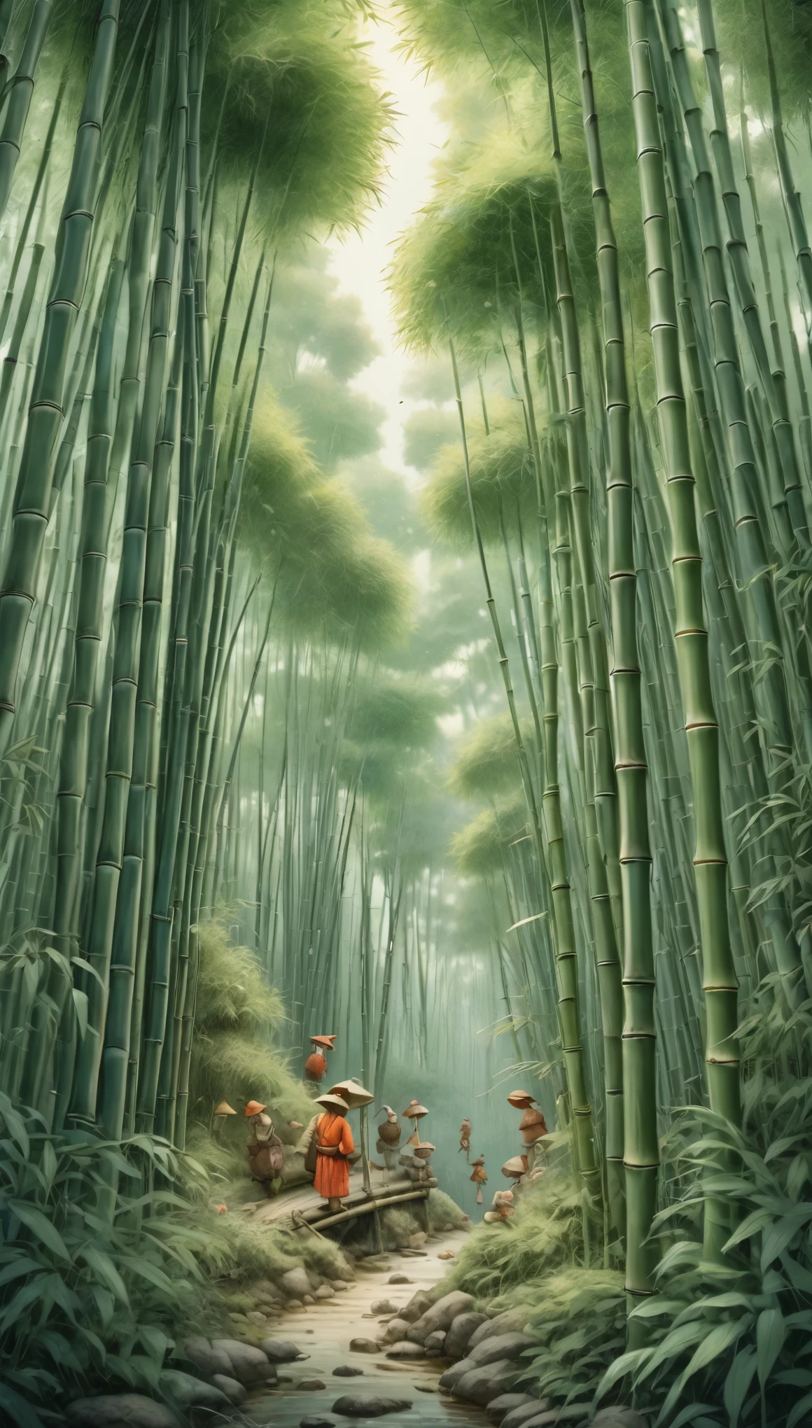 image of bamboo forest, inspired by W. Heath Robinson, best quality, masterpiece, Ultra high detail, 8k