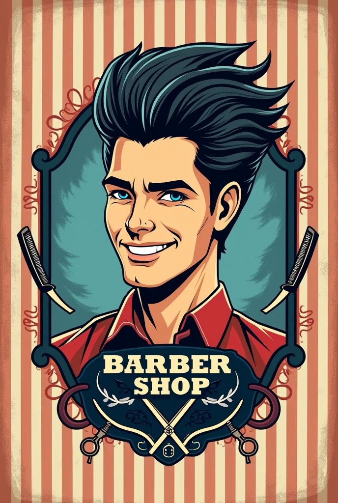 Barbershop logo of an unknown person whose hair is a barbershop hair removal brush
