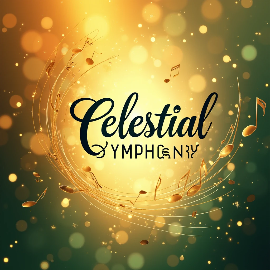 create a banner for a musical group called Celestial Symphony, with this name included in the image, this group does not have a violin and with a more professional and artistic tone, without this bluish tone and , remember that in this group there are only wind instruments, not that it needs to appear in the image, with the most centralized name and if you insert the instruments I mentioned, without this style that looks like Christmas