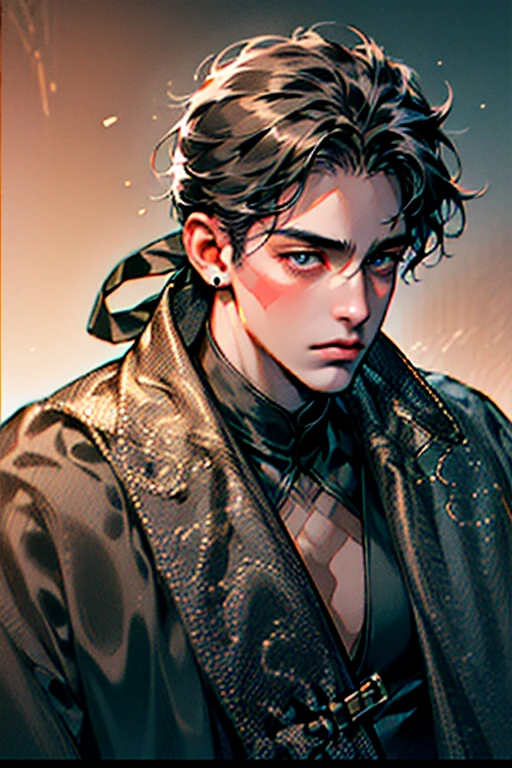 (((8k, RAW photos, Best quality, tmasterpiece: 1.4))), Ultra-high resolution, ultra - detailed, lamplight, Close-up cleavage, Handsome men, gold eyes, (Detailed eyes, The eyes are bright:1.2), Medium long black hair, pale-skinned, ear piercings, medium skin, Black clothes, Meticulous clothes, gold accessories on clothes, (perfect anatomia:1.2), Highqualityshadow, natural  lightting, (White highlights:1.2), natta, overcast day, (arm tattoos:1.2), (starrysky:1.2)