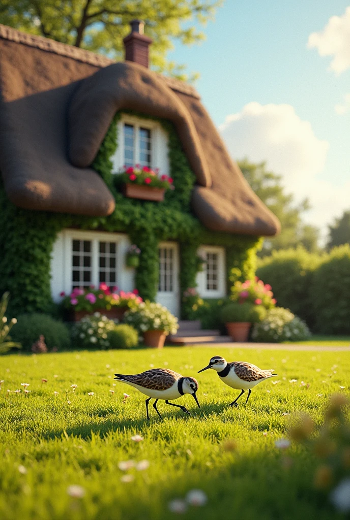 Plovers in front of the house