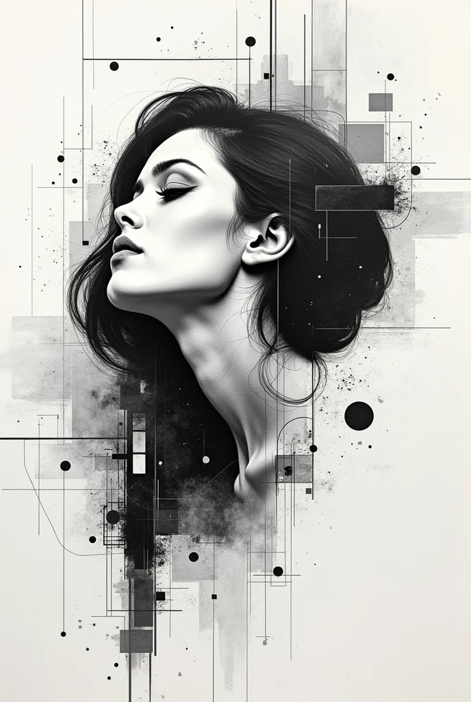 a collage of mixed media elements, abstract background, minimalistic, monochrome, graphic design, Creative composition, unique perspective, impressive visual impact, complex textures, bold lines, geometric forms, clean aesthetics, Beautiful balance, Dynamic Layout, visually appealling