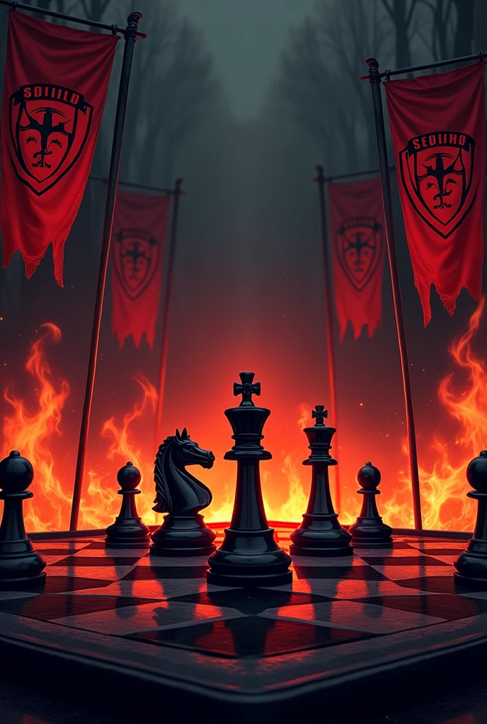 create a banner for a guild whose name is "Fury Syndicate" , symbolizing strategy, organization and fury. with a chess theme alongside the image, forcing the strategy aspect
