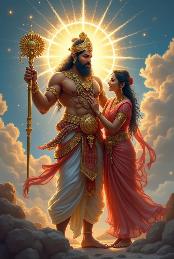 God Vishwakarma, rakshabandhan, sister, tie rakhi in Vishwakarma hand, all tools of Vishwakarma in hand,