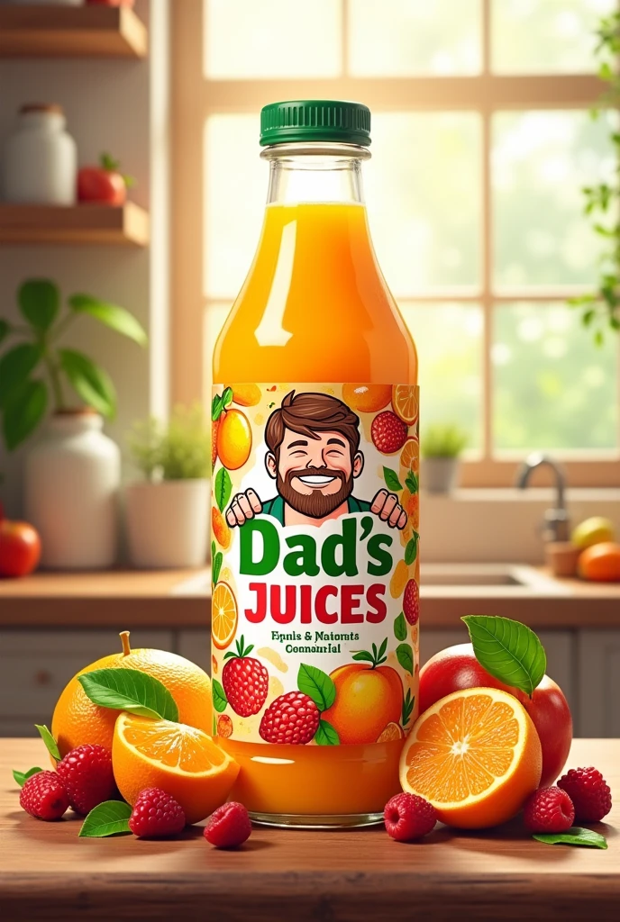 Bottle label with the name Dad's Juices