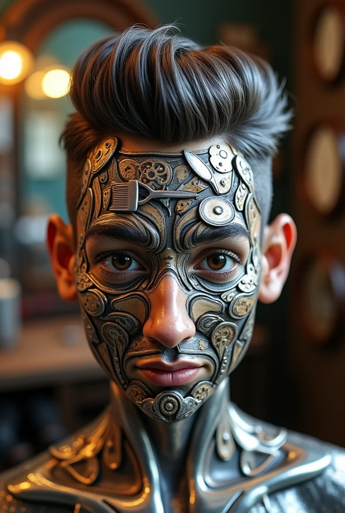 A person's face made with barbering instruments