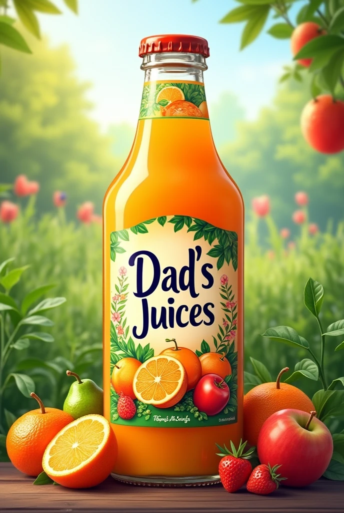 Bottle label with the name Dad's Juices