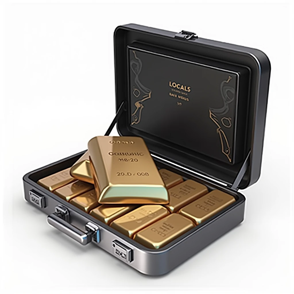 (masterpiece, top quality, best quality, official art,beautiful and aesthetic:1.2),(4k,8k, best quality,masterpiece:1.2),(((white background))), solo,Game item, black box in an open state, containing gold bars. It incorporates gangster elements, with a clear and accurate structure, modern realistic representation, consistent lighting, and natural believability.