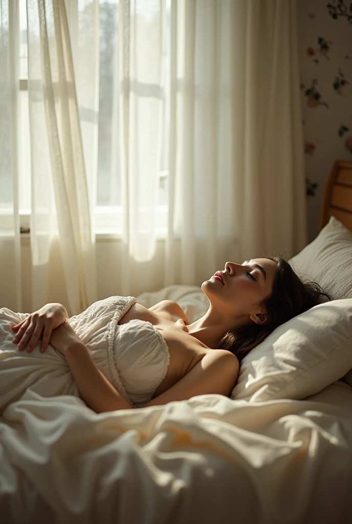 As a woman without clothes in bed