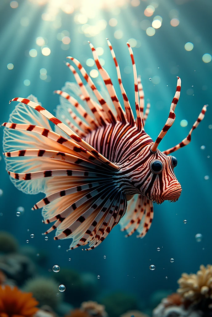 Create a mockup of an abstract figure that represents the lionfish 
