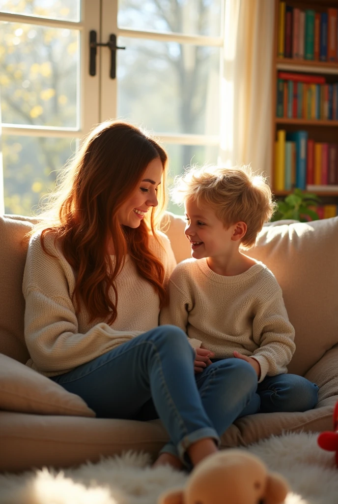 Image of a mother and son talking