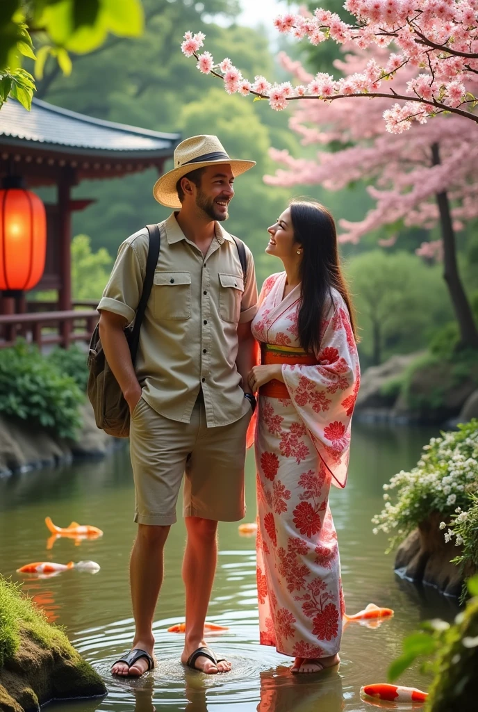 Western male tourist accompanied by a Japanese woman 