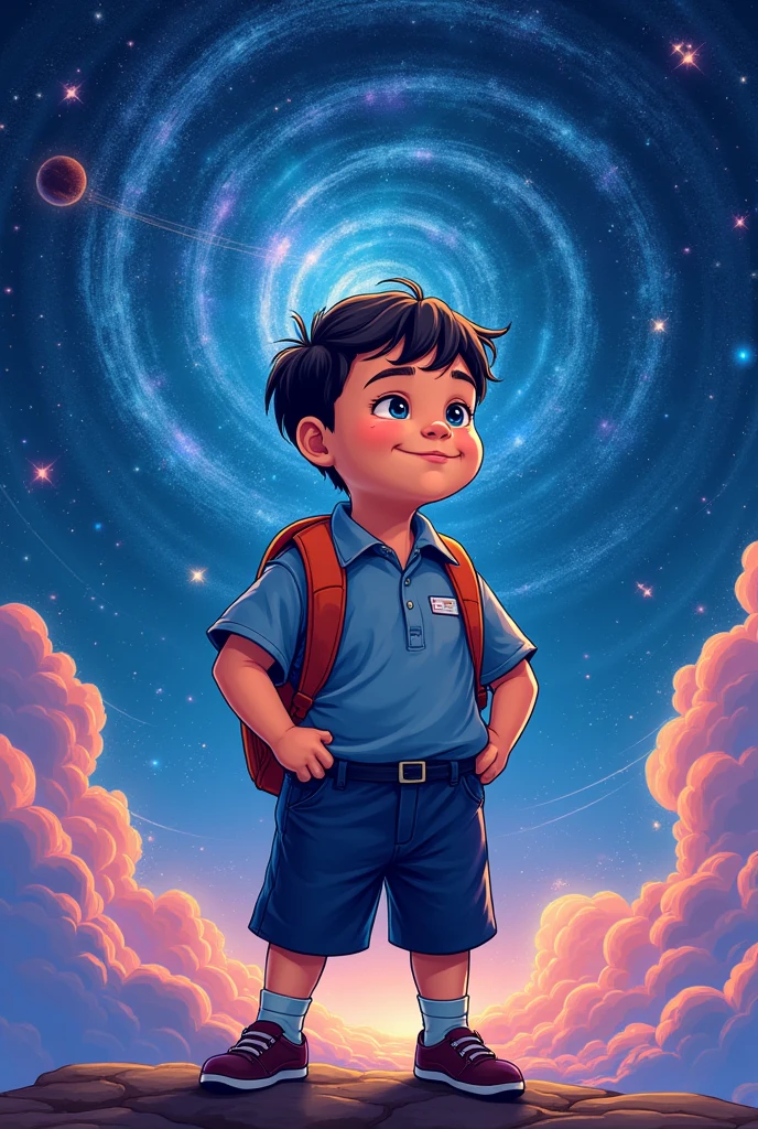 Fat guy, poster, epic scene, young, universe, uniform school