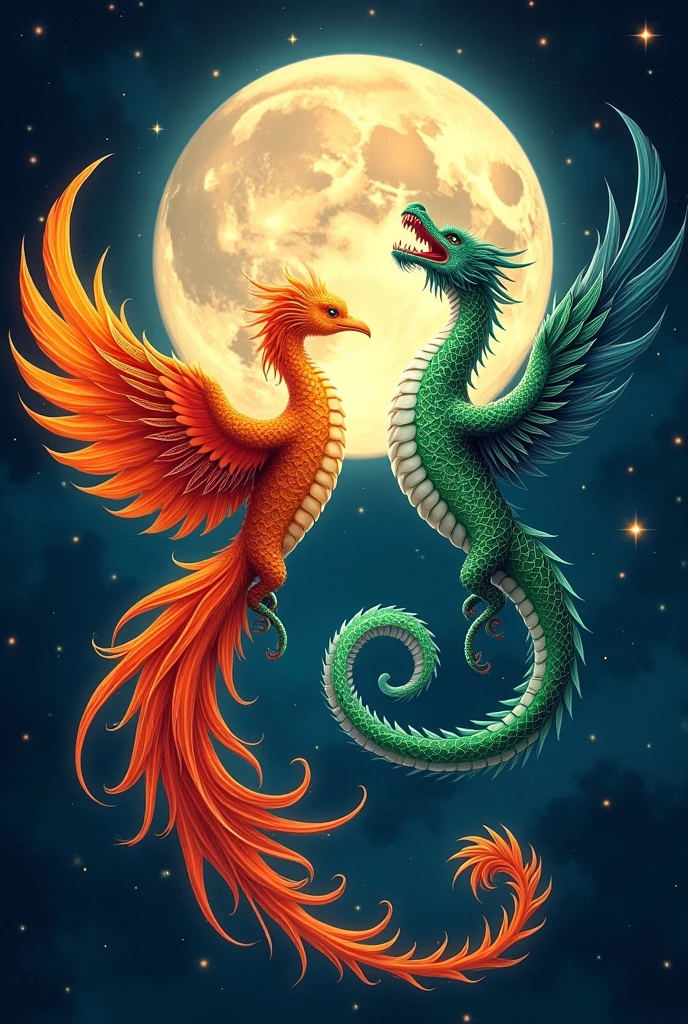 Phoenix and Dragon circulating the moon but not 3D. But don't overlap the two.