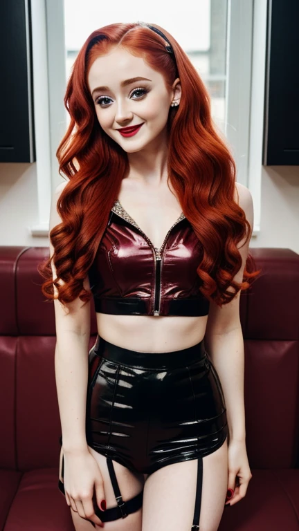 Janet Devlin in sexy radical stylish clothes with lipstick and smiling