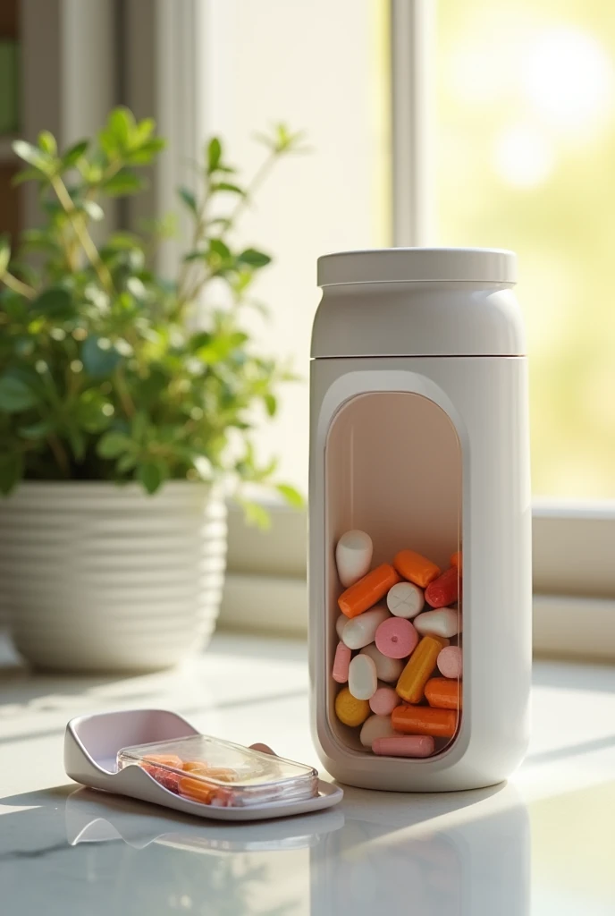 Bottle with a compartment for pills and a pill cutter 