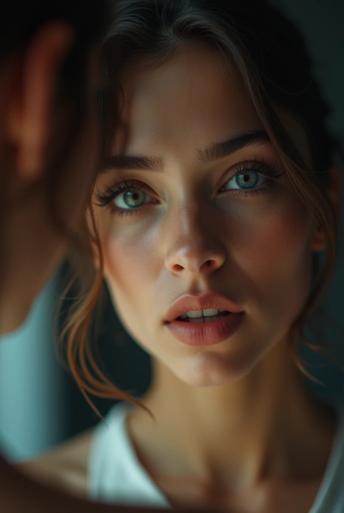 a person in the mirror holding a cellphone, detailed facial features, beautiful detailed eyes, beautiful detailed lips, extremely detailed eyes and face, long eyelashes, realistic, photorealistic, photo-realistic:1.37, best quality,4k,8k,highres,masterpiece:1.2,ultra-detailed,HDR,UHD,studio lighting,ultra-fine painting,sharp focus,physically-based rendering,extreme detail description,professional,vivid colors,bokeh,portrait