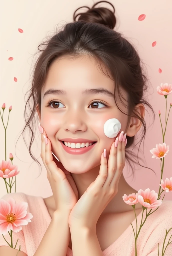 Logo with a portrait of a girl taking care of her skin