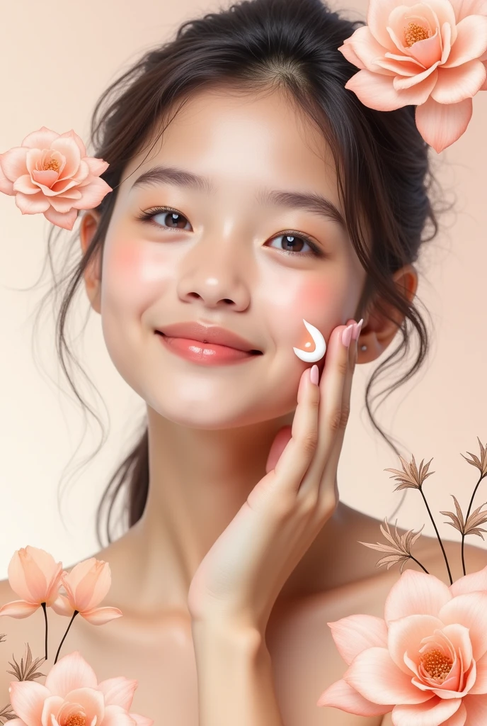 Logo with a portrait of a girl taking care of her skin