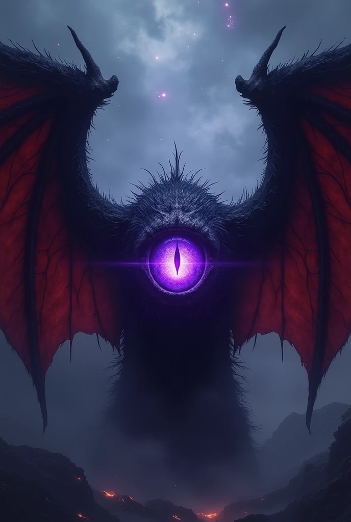 Purple eye with demon wings
