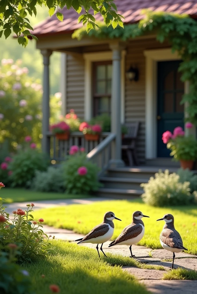 Plovers in front of the house