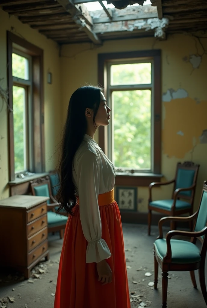 A Korean woman in an abandoned house