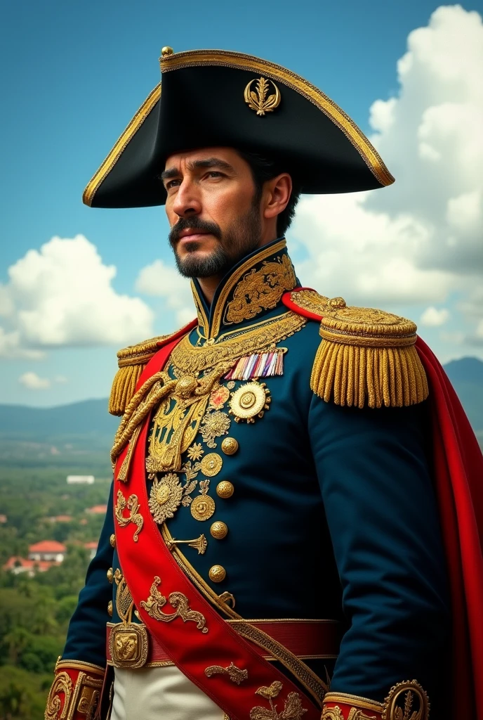 Simon Bolivar with a bicorn hat and his most famous clothes